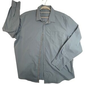 Coofandy Mens‎ Slate Blue Long Sleeve Button Down Shirt XXL Striped Trim Accent
